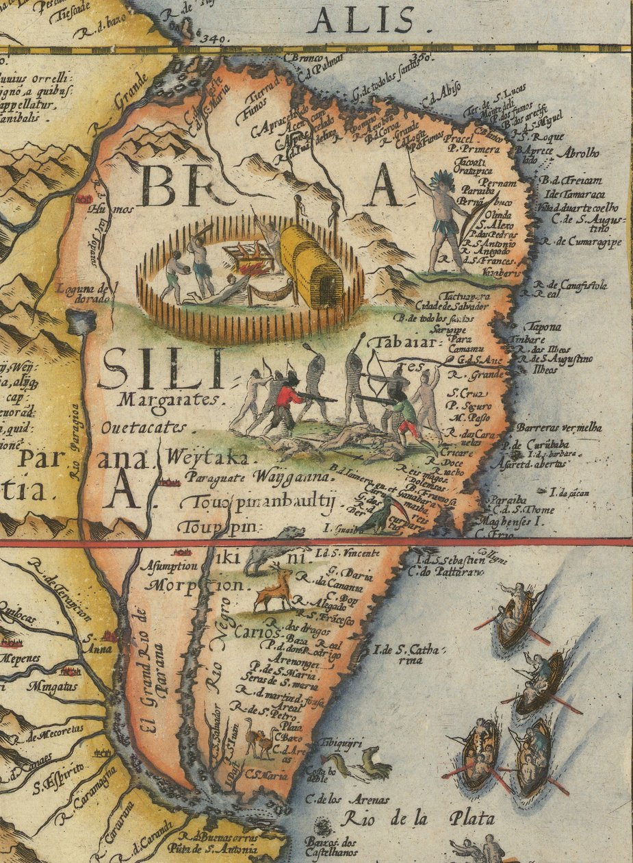 Mapa de América del Sur, 1593 (recortado) de Gerard de Jode