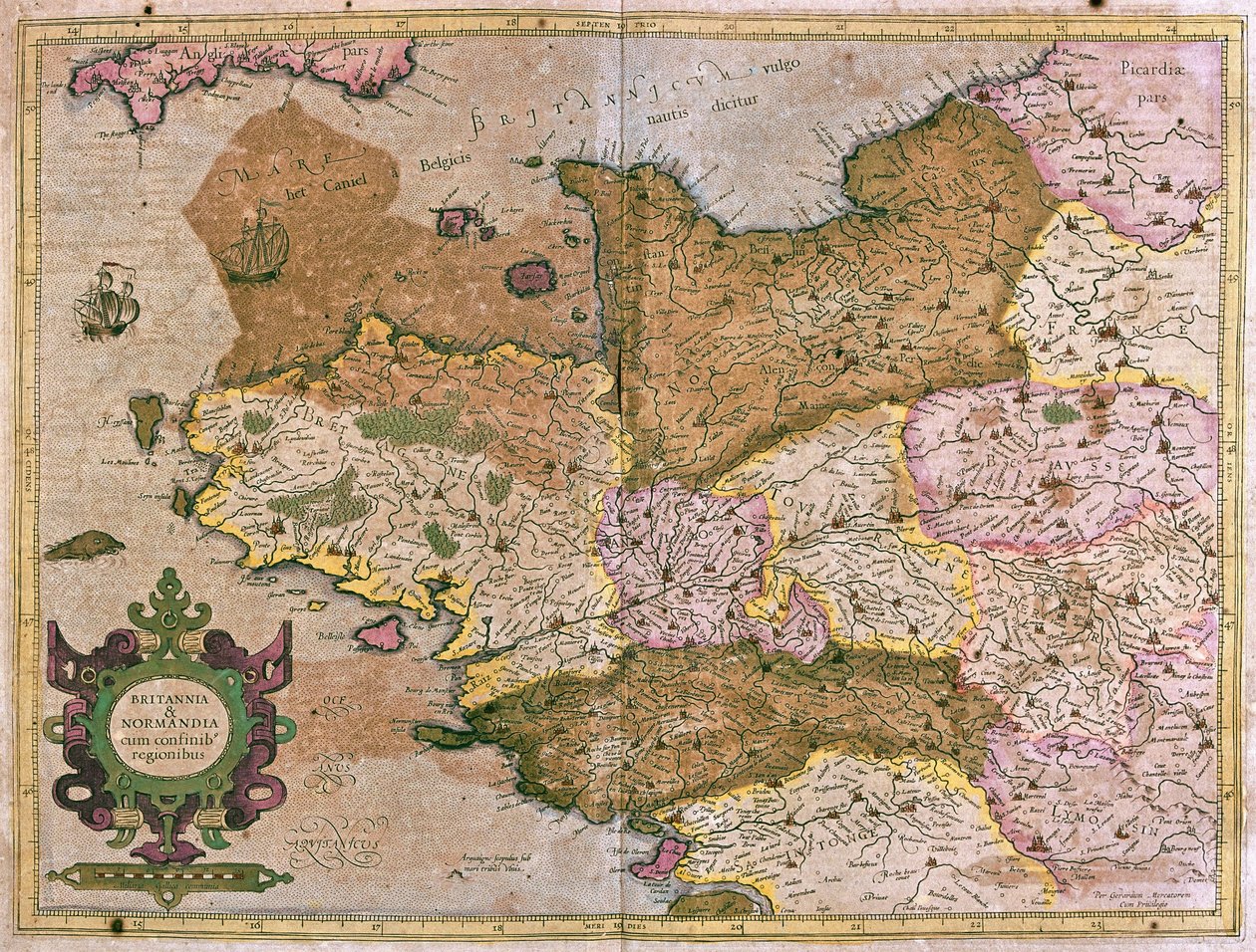 Bretaña y Normandía, Francia (grabado) de Gerardus Mercator