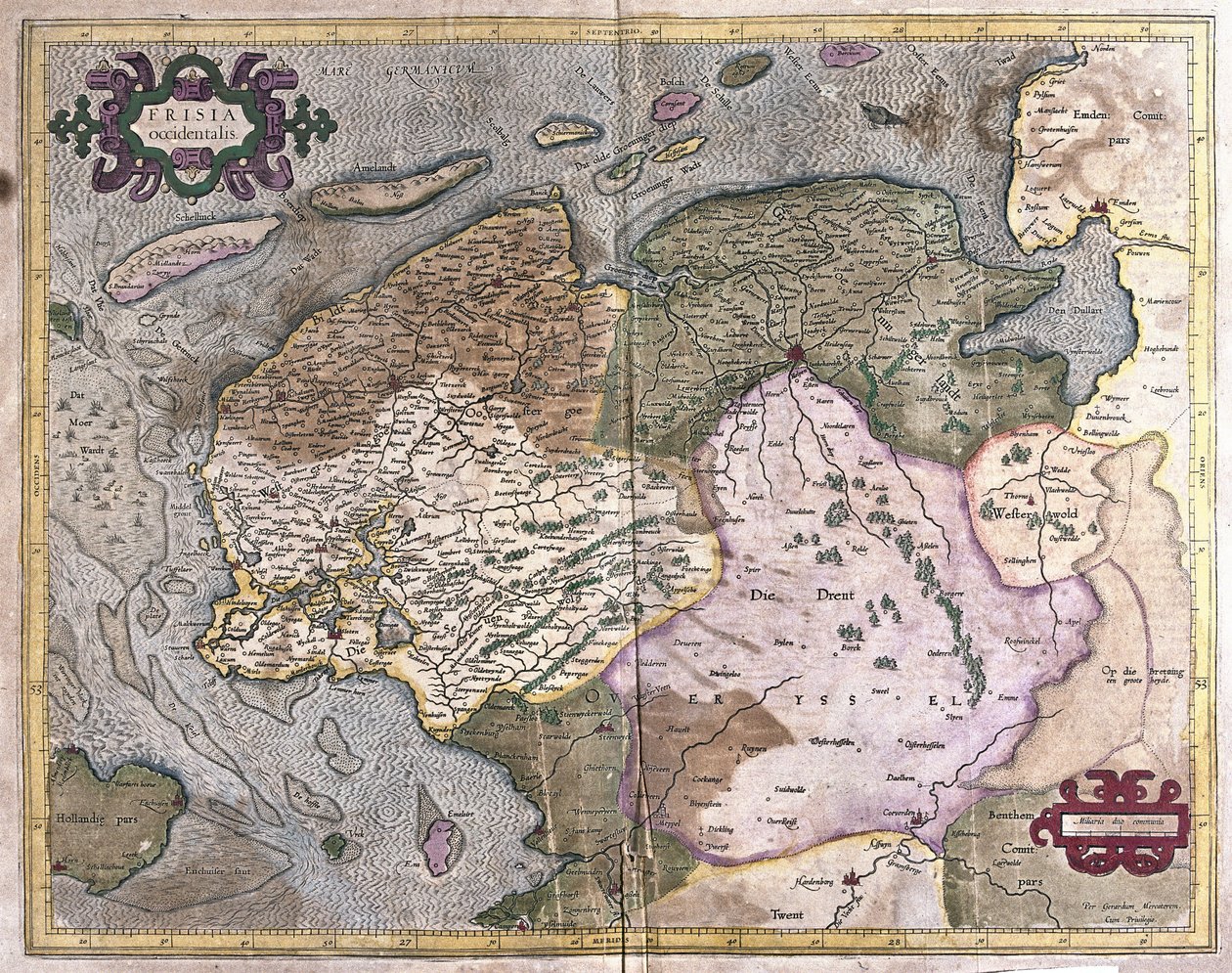 Groninga y Frisia, Países Bajos (grabado) de Gerardus Mercator