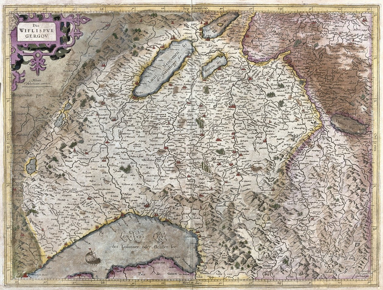 Noreste de Ginebra, Suiza (grabado) de Gerardus Mercator