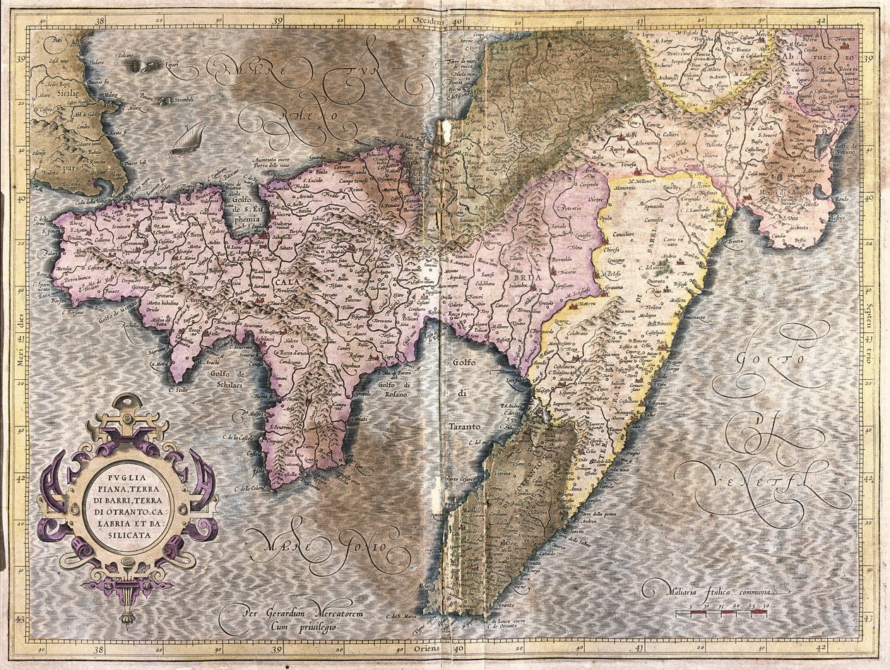Puglia, Calabria y Basilicata, Italia (grabado) de Gerardus Mercator