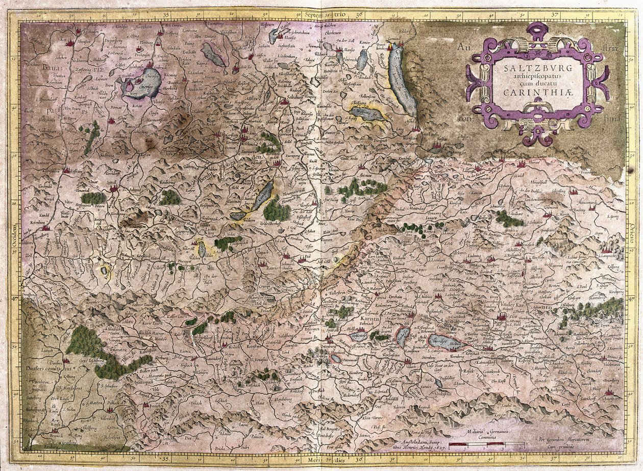 Salzburgo y Carintia, Austria (grabado) de Gerardus Mercator