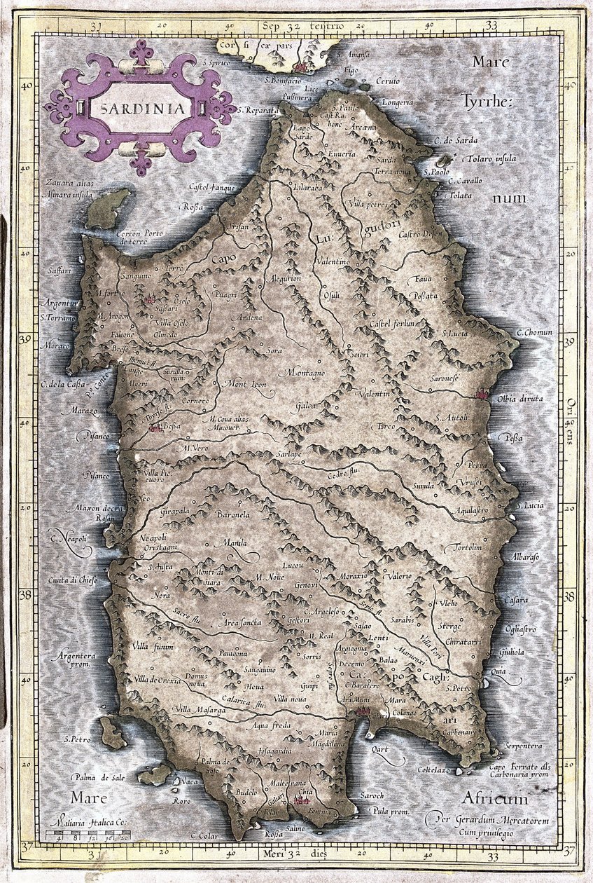Cerdeña, Italia (grabado) de Gerardus Mercator