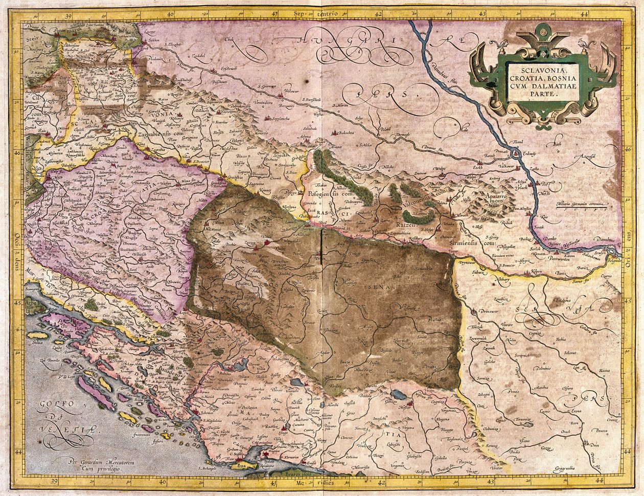 Eslavonia, Croacia, Bosnia y Dalmacia (grabado) de Gerardus Mercator