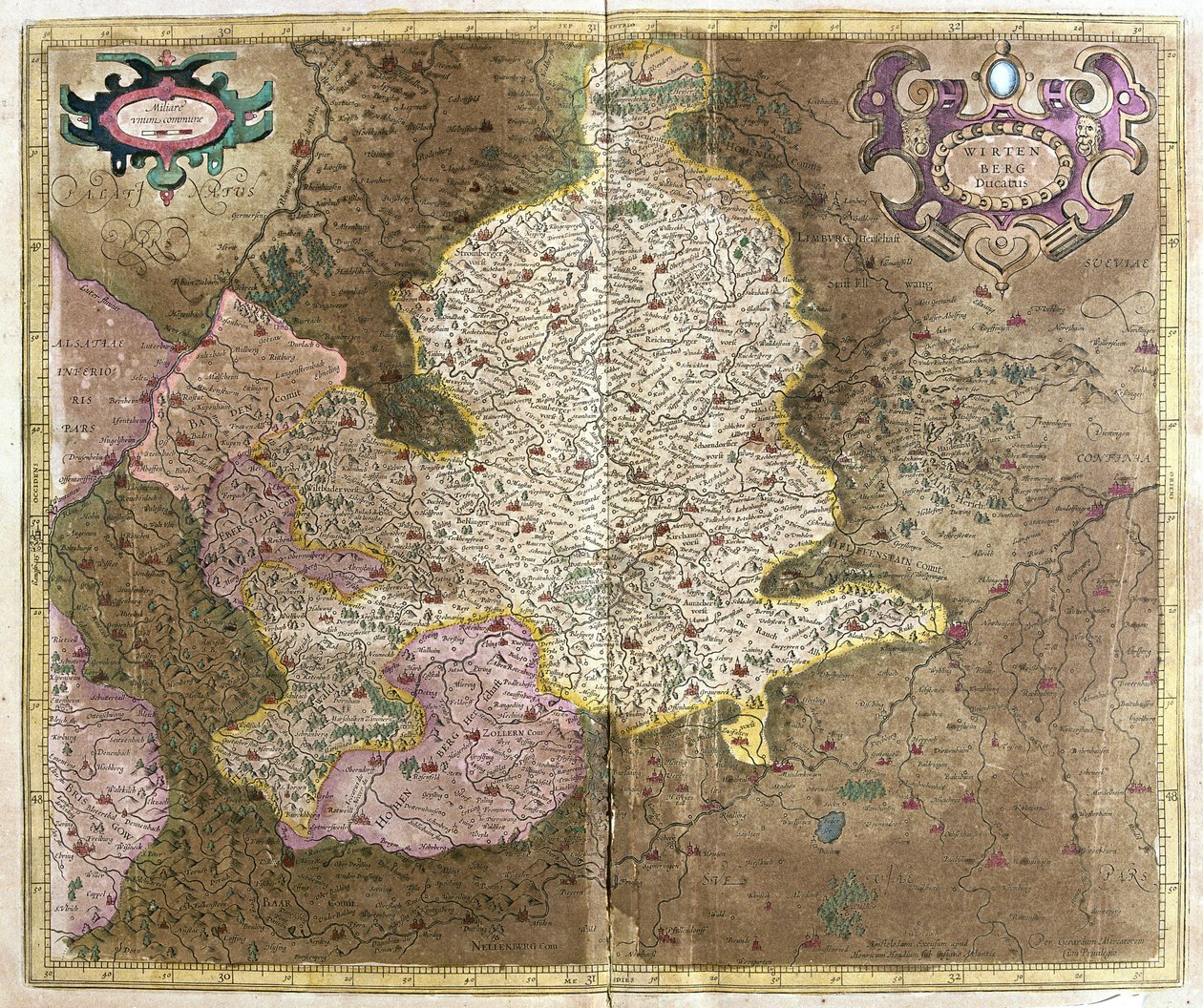 Wurtemberg, sur de Alemania (grabado) de Gerardus Mercator