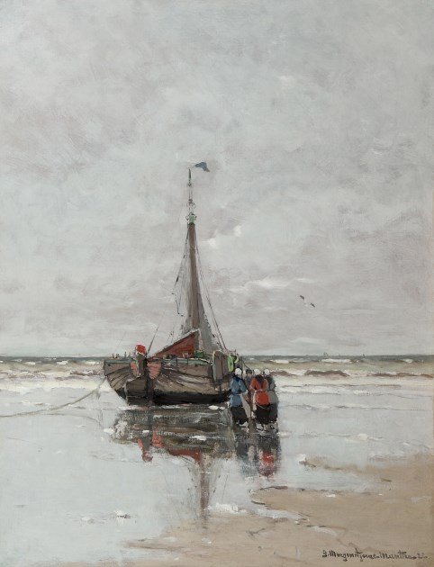 Mujeres pescadoras junto a una bomba en la playa de Gerhard Morgenstjerne Munthe