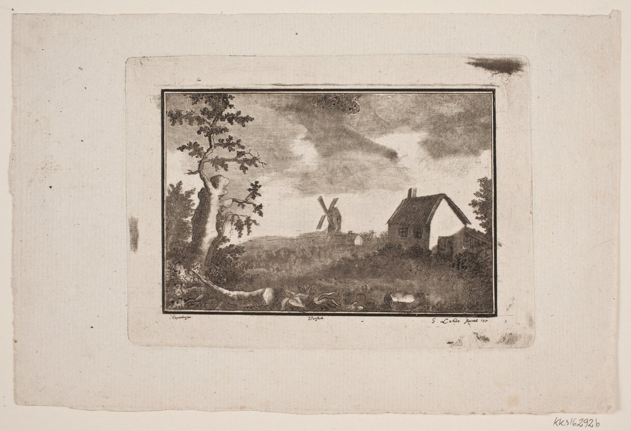 Paisaje con casa y molino de Gerhard Ludvig Lahde