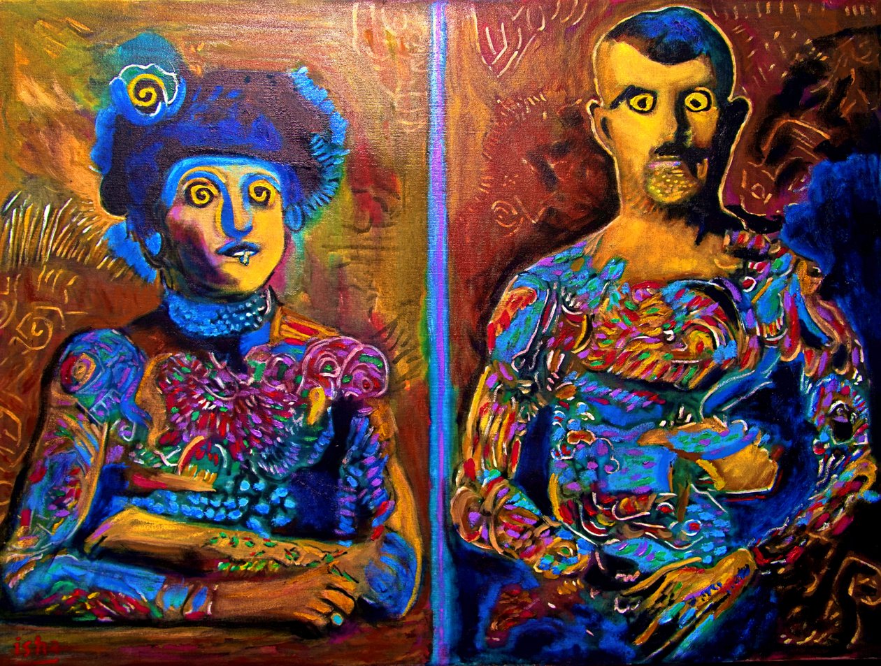 Tattooed Time Travelers,2023, óleo sobre lienzo de Gerhardt Isringhaus