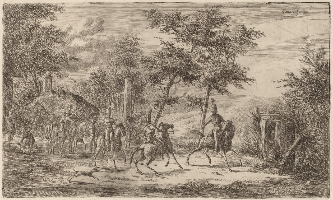 Caballería y carro de heno de Gerhardus Emaus de Micault