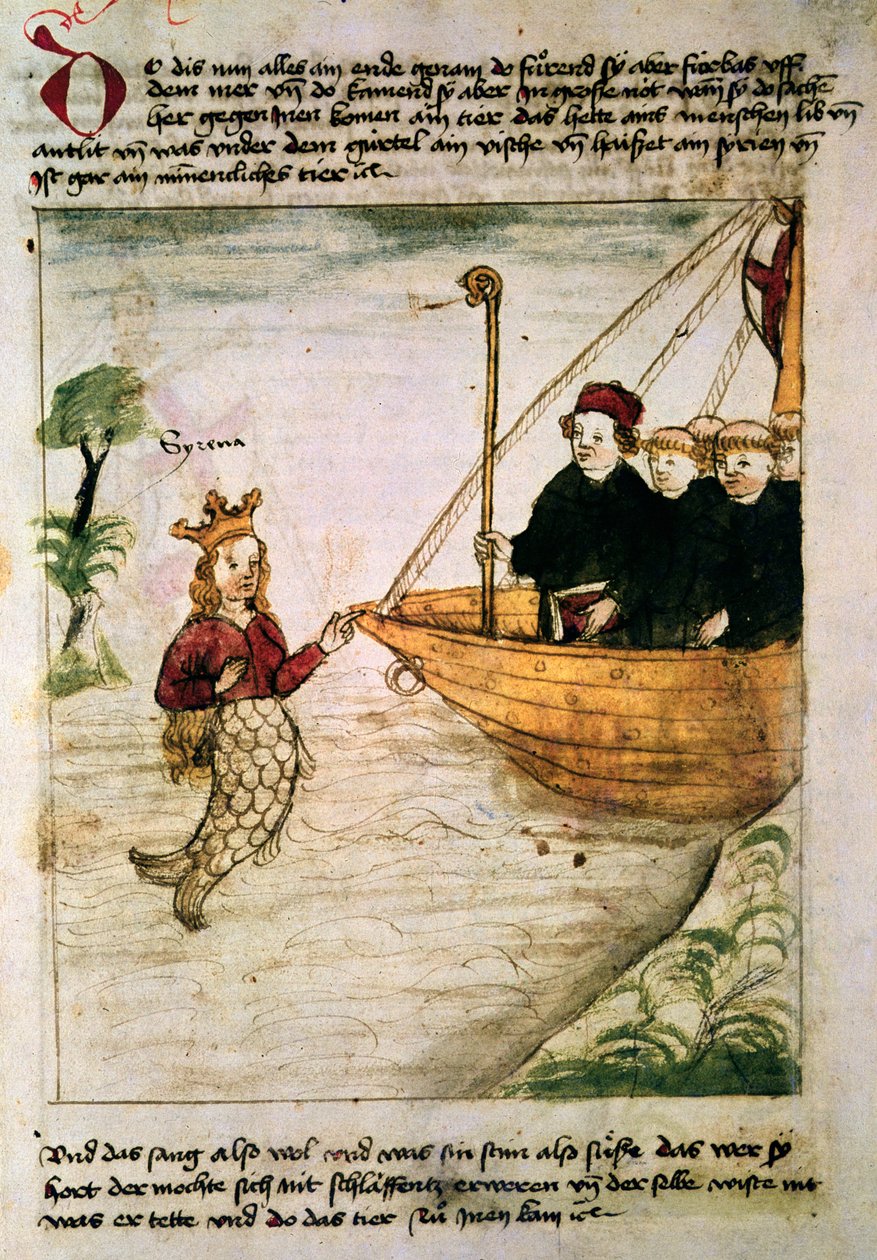 San Brendan y una sirena, de la traducción alemana de Navigatio Sancti Brendani Abbatis, c.1476 de German School