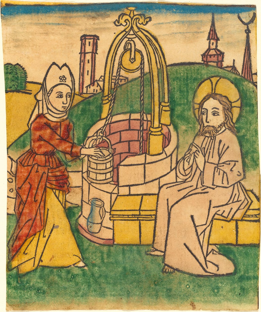 Cristo y la mujer de Samaria de German 15th Century