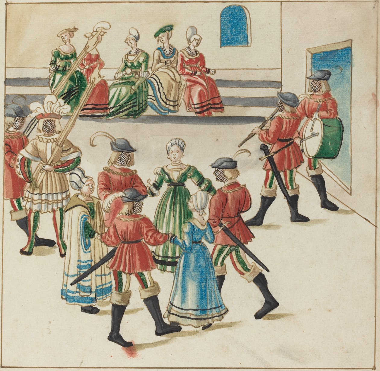 Tres Parejas en un Baile en Círculo de German 16th Century