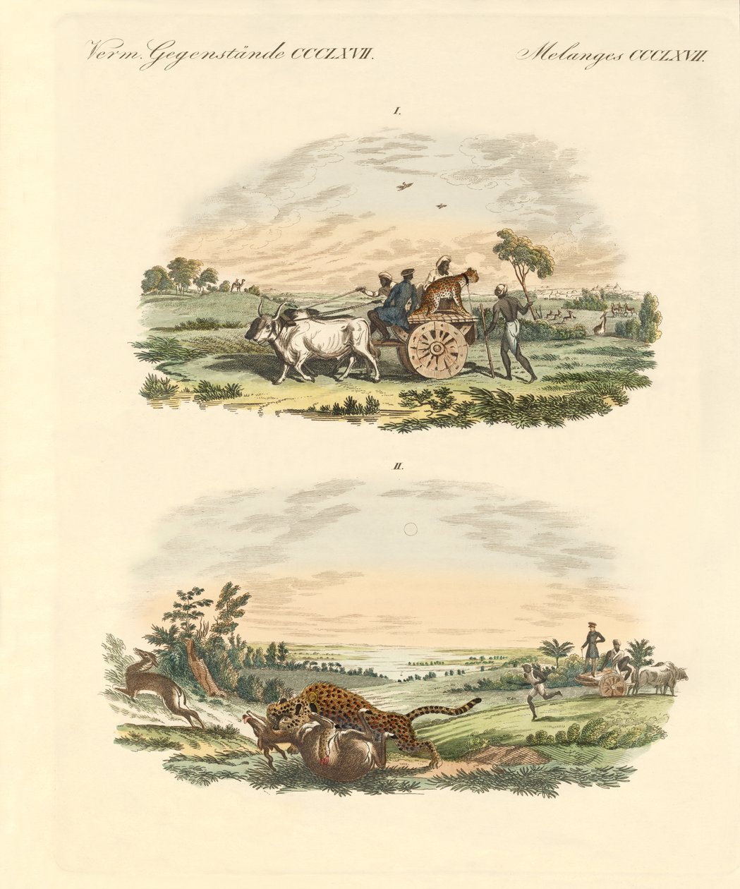 Antílopes cazando con leopardos de German School