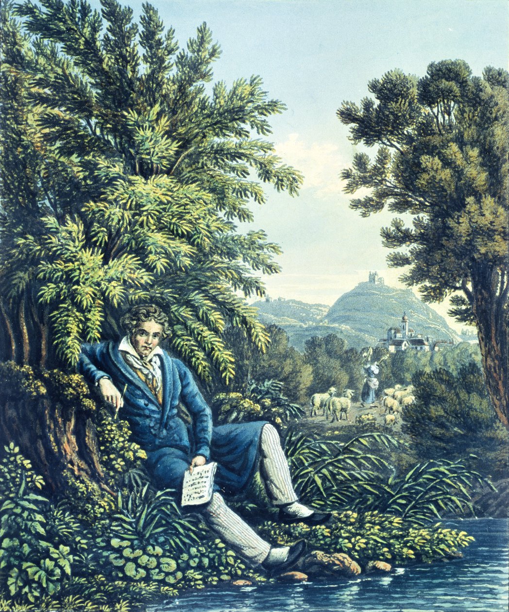 Ludwig van Beethoven junto a un río de German School