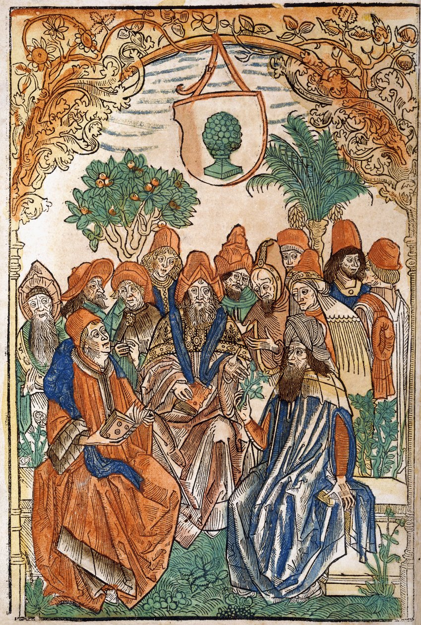 Trece eruditos en un jardín, 1485 de German School