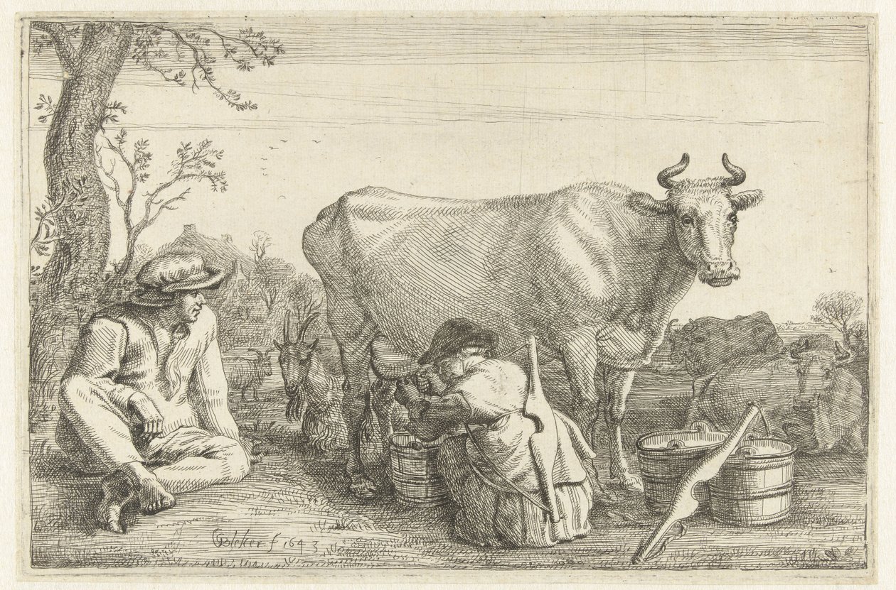 Mujer en ordeño de Gerrit Bleker