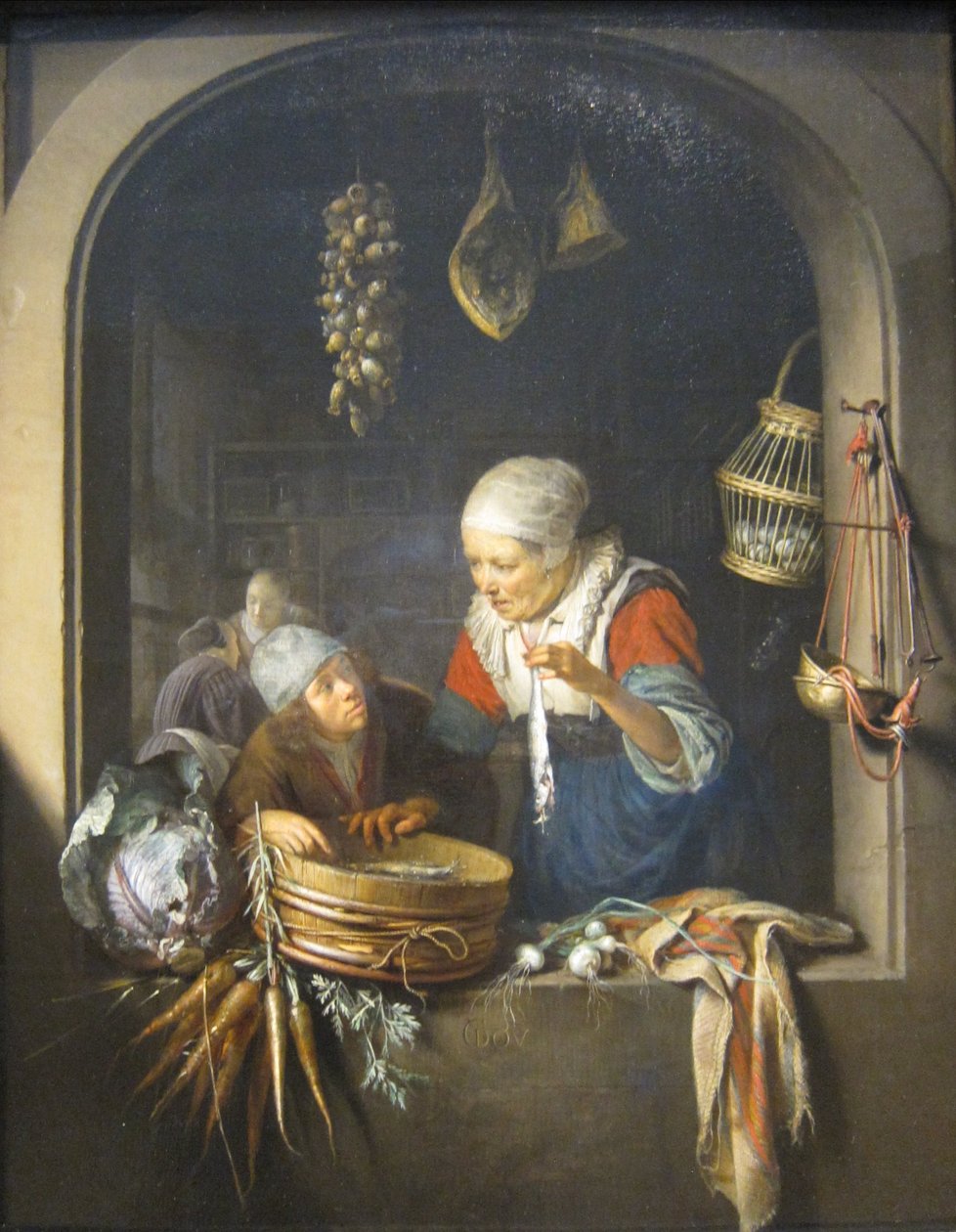 Vendedor de arenques y niño de Gerrit Dou