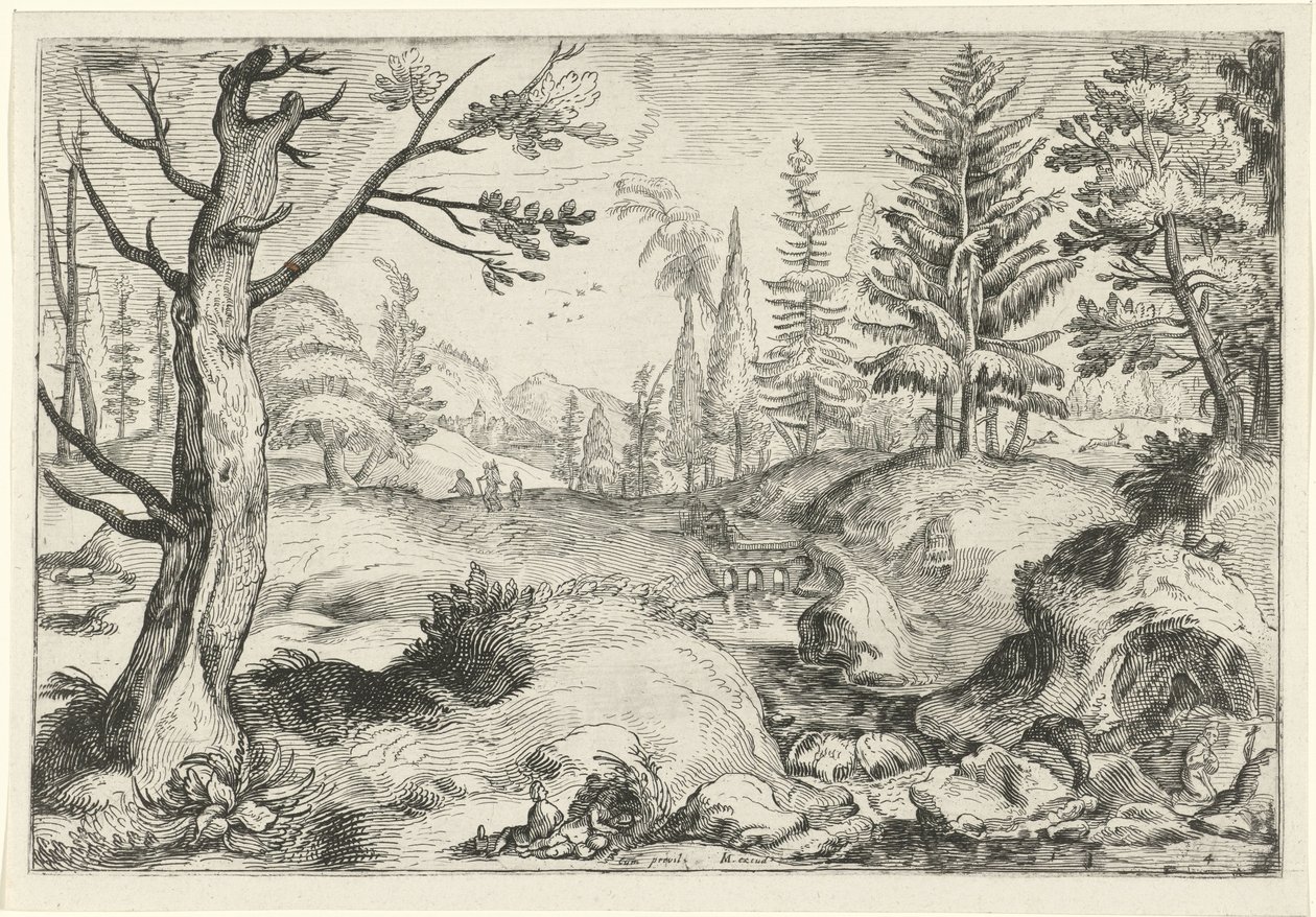 paisaje con un arroyo Paisajes (título de la serie) de Gerrit Gauw