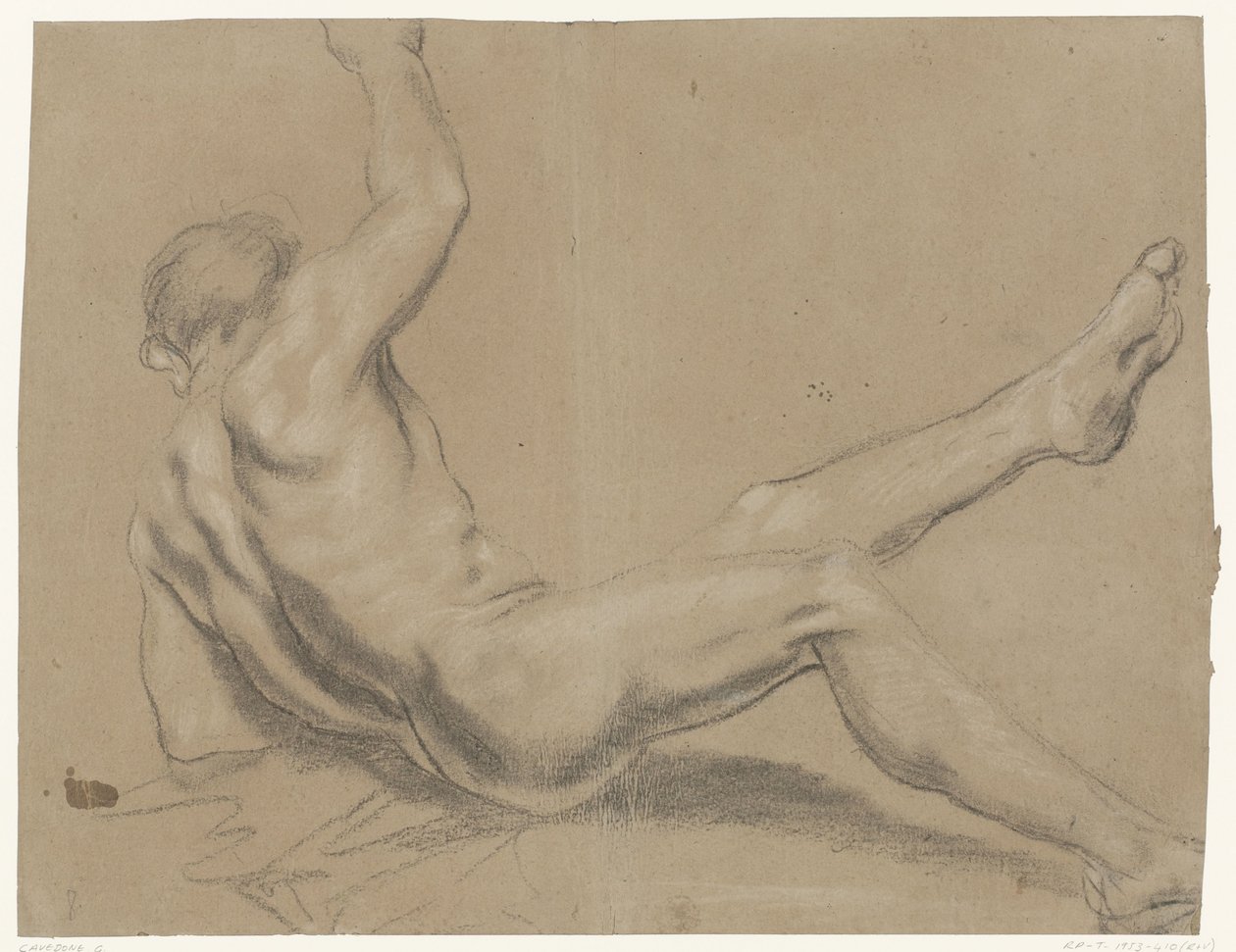 Estudio de un desnudo masculino que cae de Giacomo Cavedone (possibly)