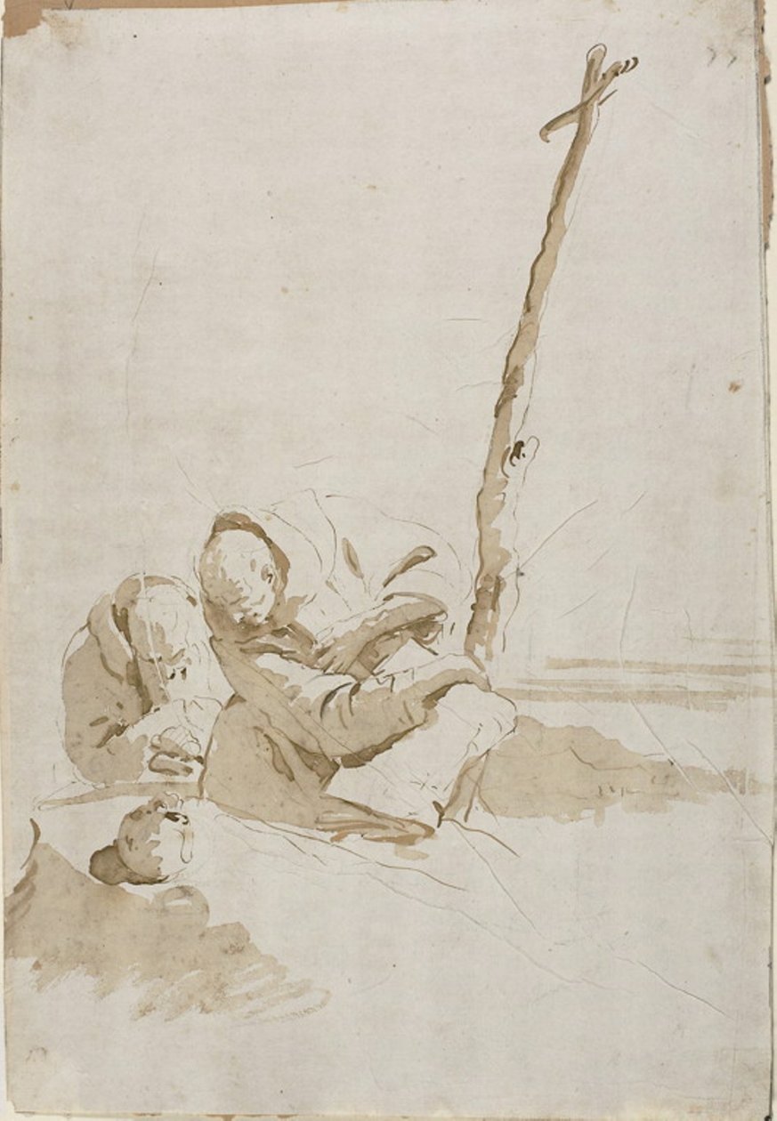 Dos monjes contemplando un cráneo de Giambattista Tiepolo