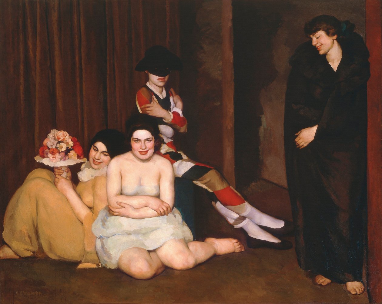 Italia, Roma, pintura de Las Máscaras de Gian Emilio Malerba
