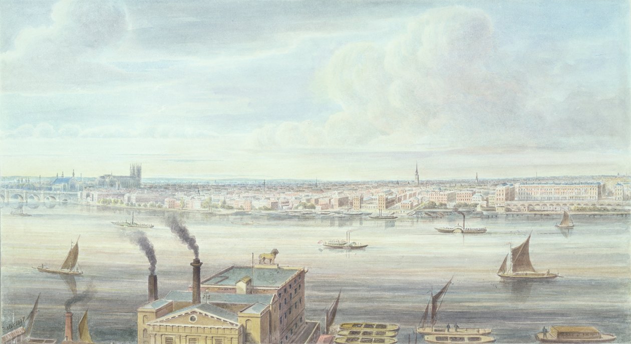 Una vista fina de Londres desde el puente de Westminster hasta el Adelphi, 1837 de Gideon Yates