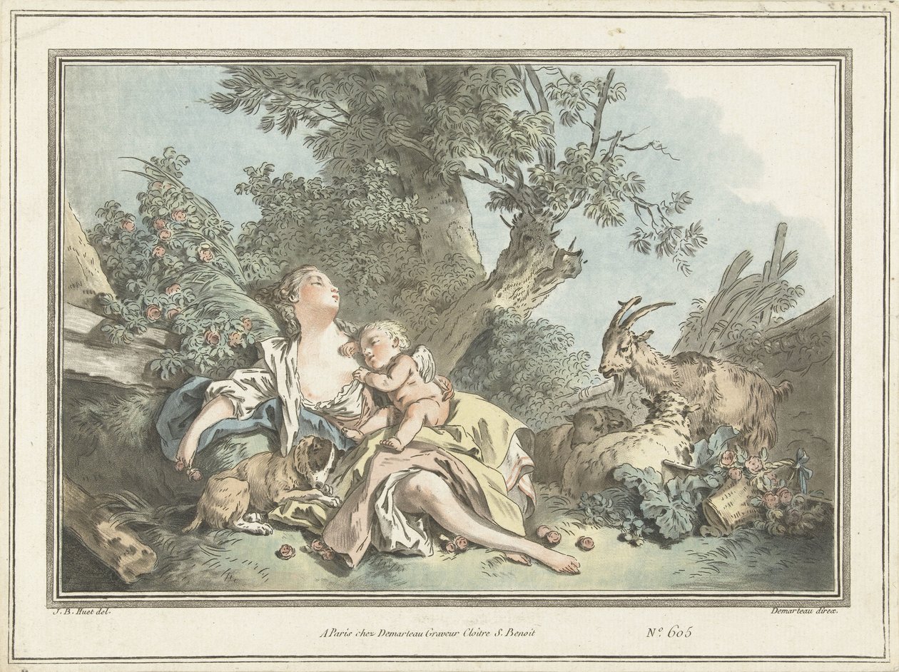 Pastora durmiente y Amor durmiente de Gilles Antoine Demarteau