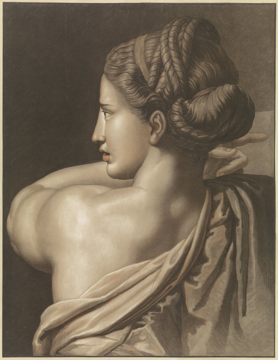 mujer, señalar, visto, de atrás de Gilles Demarteau
