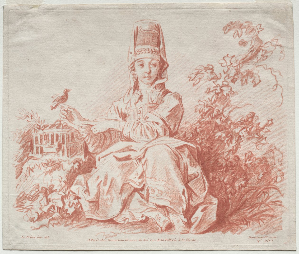 Niña Sosteniendo un Pájaro de Gilles Demarteau
