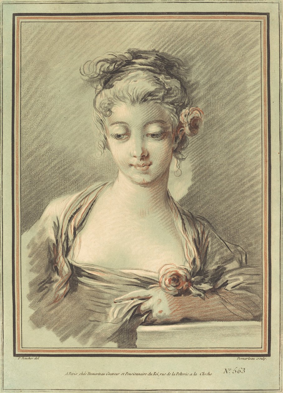 Joven Mujer con una Rosa, c. 1776 de Gilles Demarteau