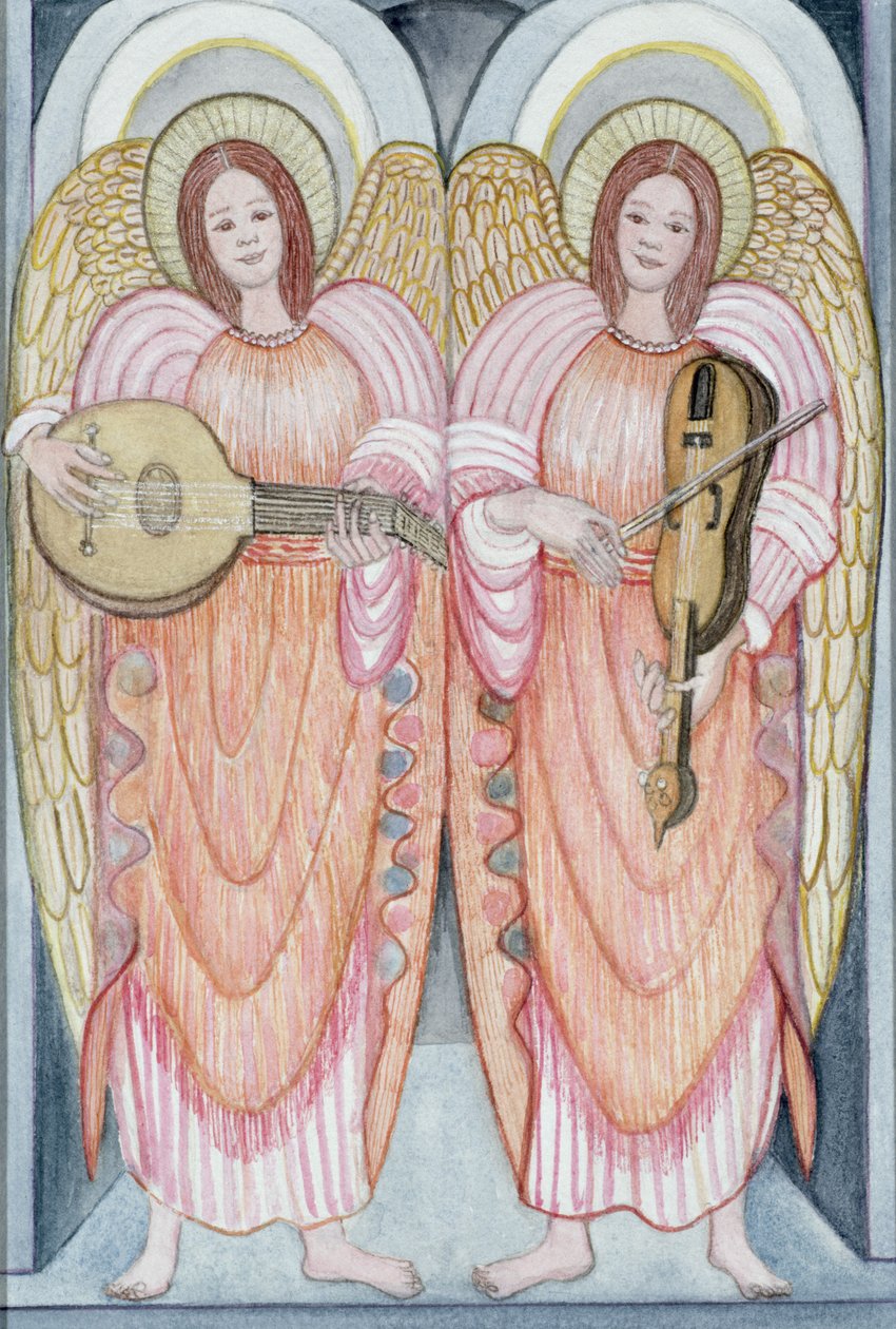 Dos ángeles tocando instrumentos, 1995 de Gillian Lawson