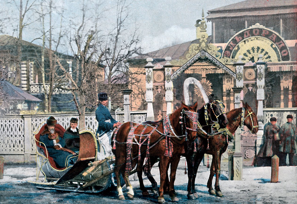 Un trineo troika en Moscú, Rusia, c1890 de Gillot