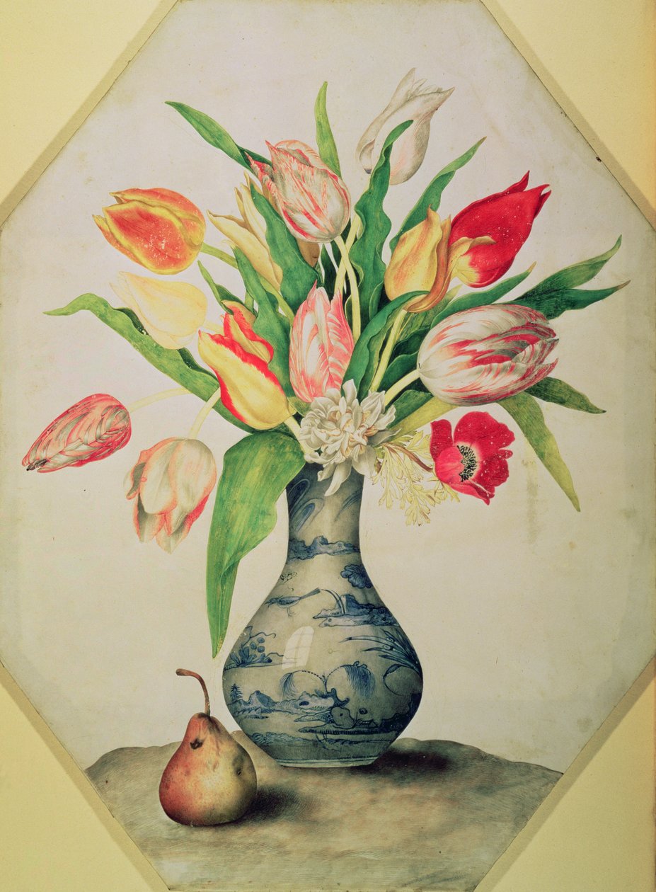 Jarrón de China Azul con Tulipanes de Giovanna Garzoni