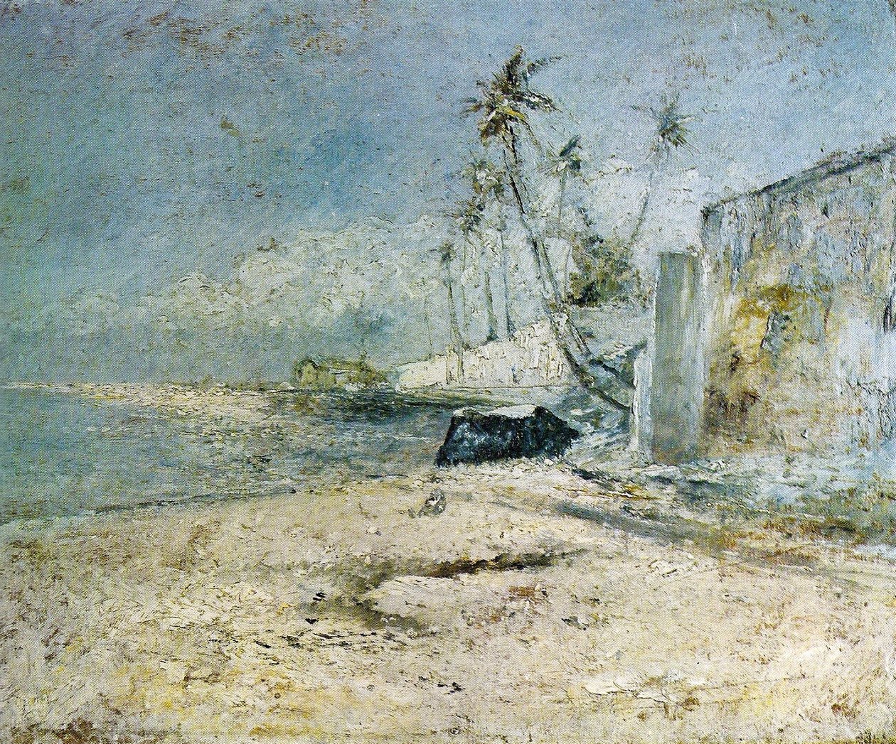 Palmeras junto al mar, tramo de la playa de São Roque en Paquetá de Giovanni Battista Castagneto