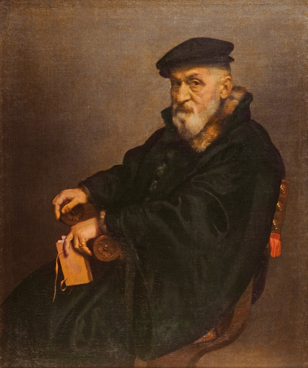 Retrato de un anciano con un libro, posiblemente Giovan Battista Seradobati, un notario italiano, post 1575 de Giovanni Battista Moroni