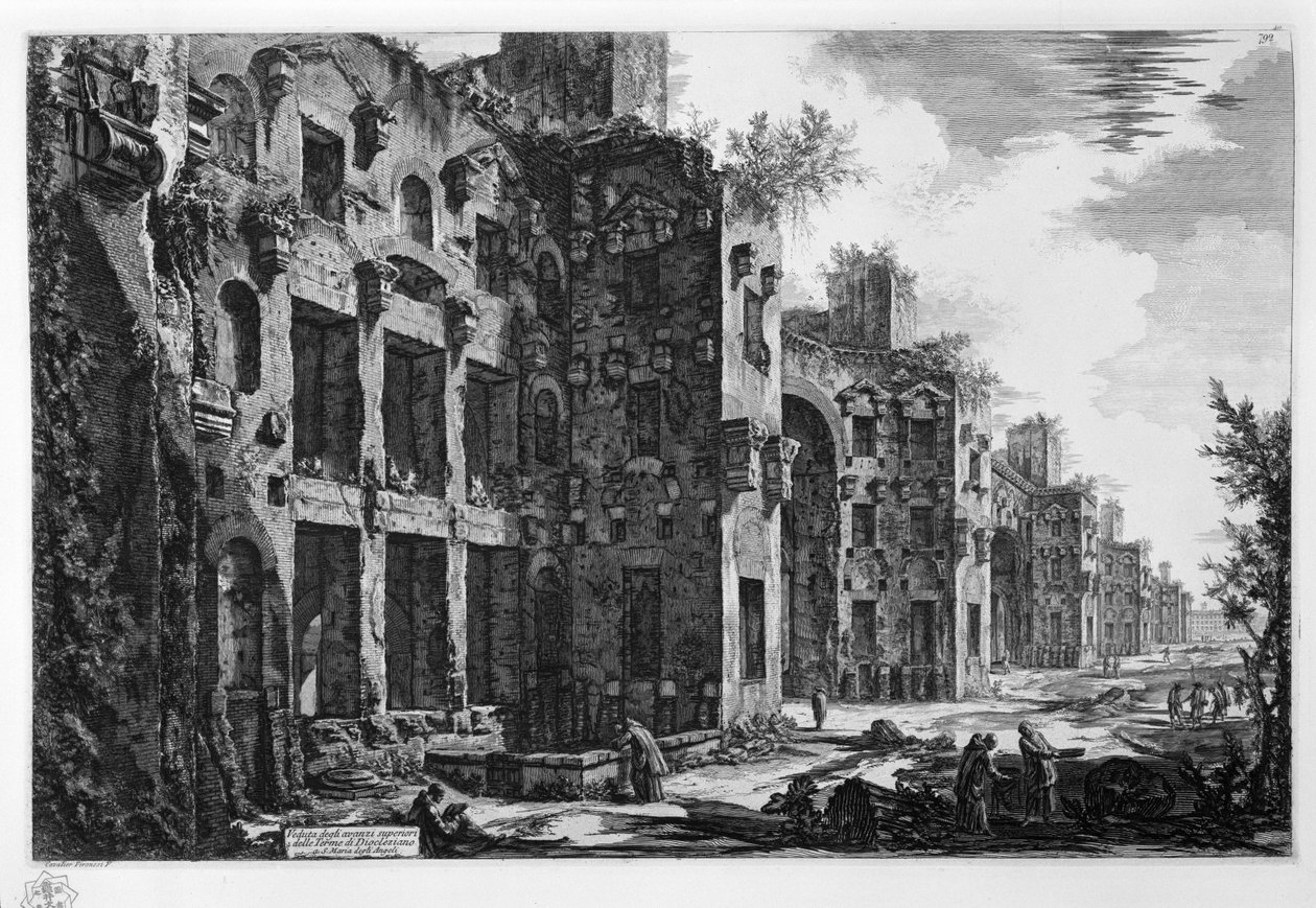 Vista de las ruinas superiores de las Termas de Diocleciano en S. Maria degli Angeli de Giovanni Battista Piranesi