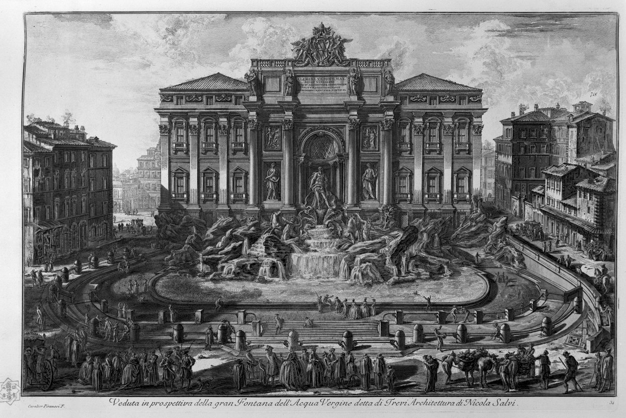 Vista en perspectiva de la gran Fuente del Agua Virgen llamada de Trevi. Arquitectura de Nicola Salvi de Giovanni Battista Piranesi