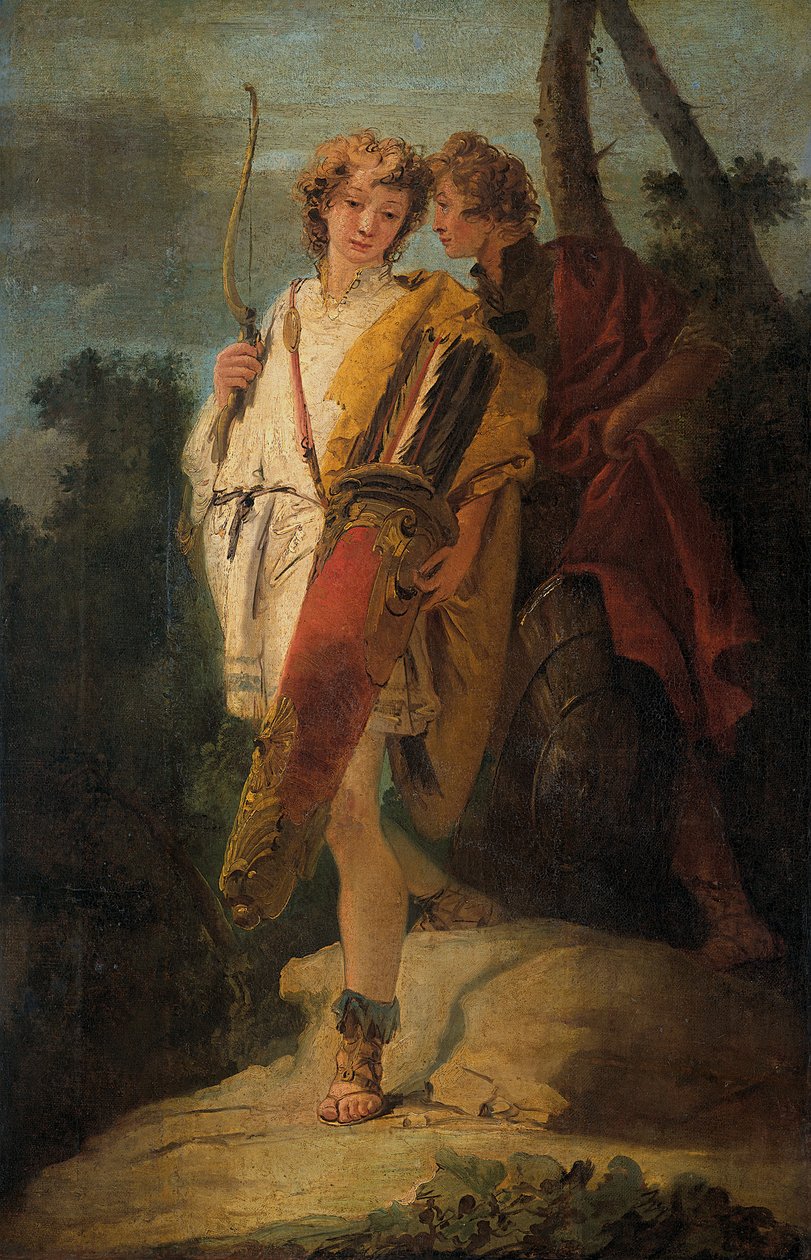 Joven con un arco y un gran carcaj y su camarada con un escudo de Giovanni Battista Tiepolo