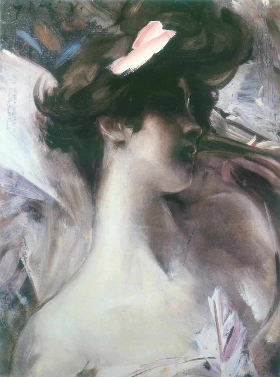 Cabeza de joven sobre fondo rosa de Giovanni Boldini