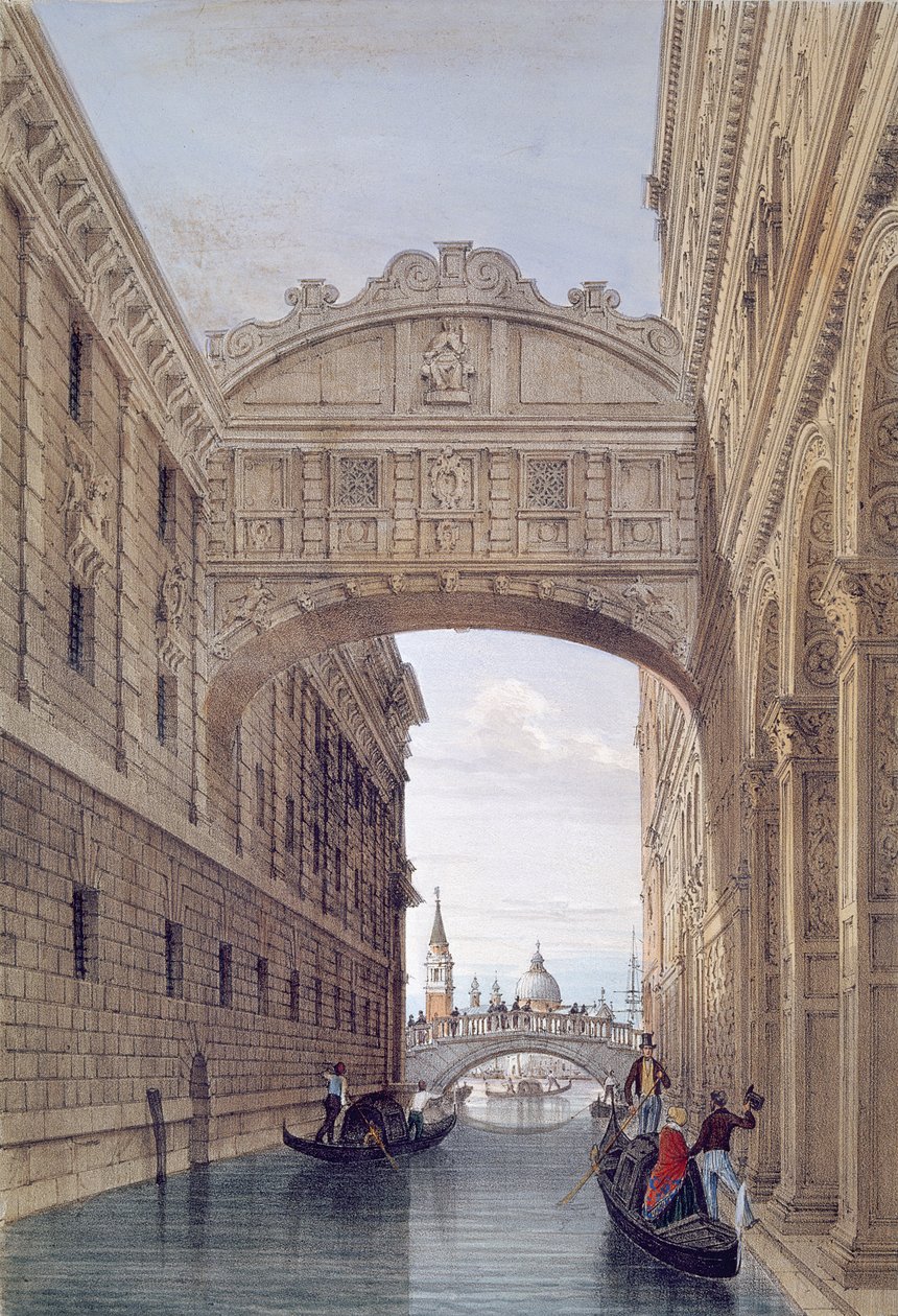 El Puente de los Suspiros, Venecia, grabado por Lefevre de Giovanni Pividor