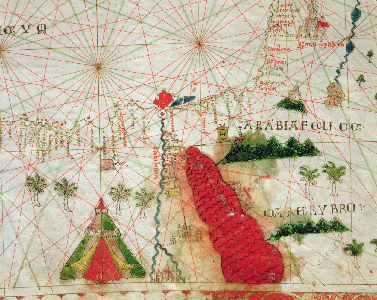 El Mar Rojo, de un atlas náutico, 1520 (detalle) de Giovanni Xenodocus da Corfu