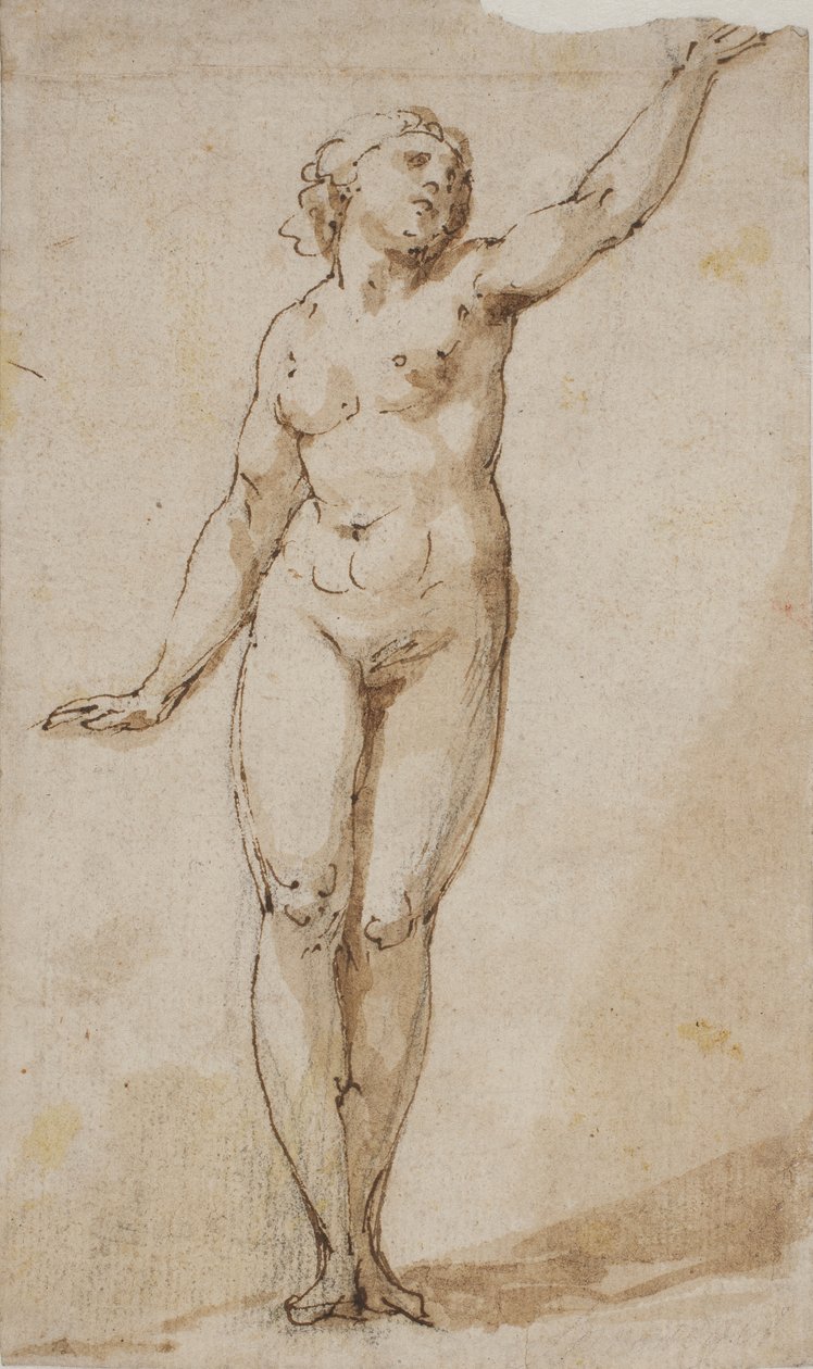 Mujer desnuda de pie levantando su brazo izquierdo de Giovanni Baglione