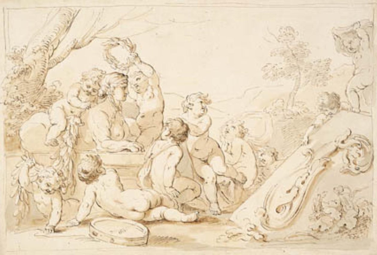 Putti jugando coronando una esfinge de Giovanni Battista Cipriani
