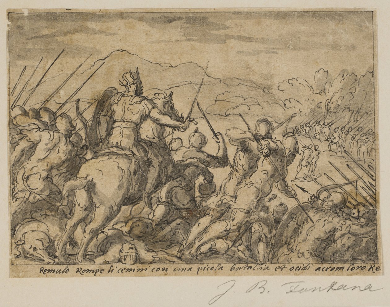 Acron atacando a Rómulo de Giovanni Battista Fontana