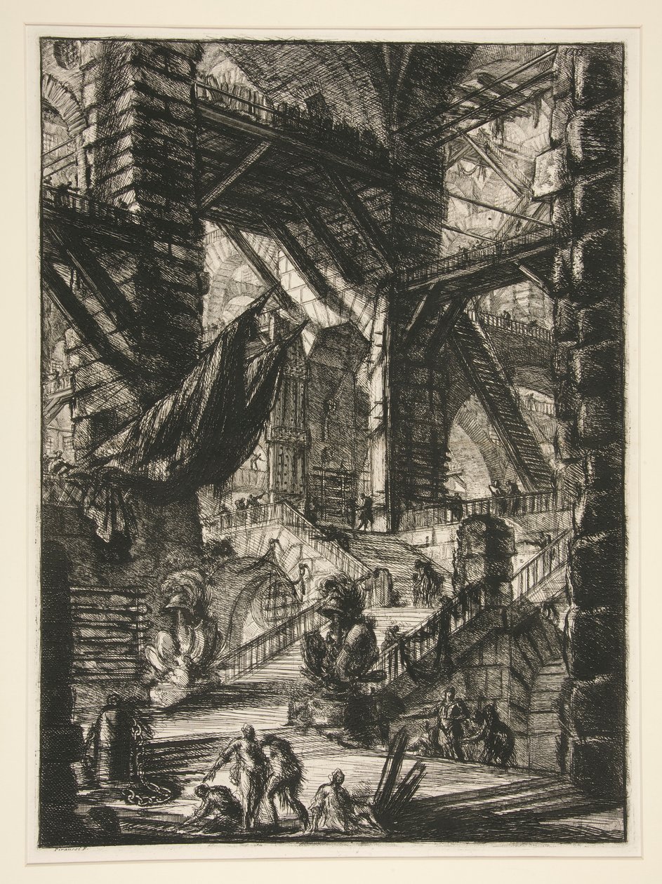 Carceri, VIII: La escalera con trofeos de Giovanni Battista Piranesi