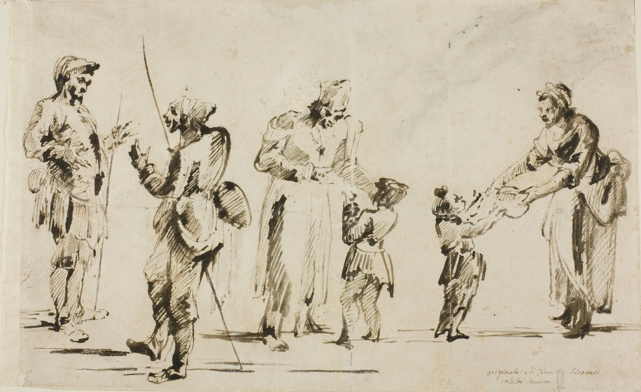 Hoja de bocetos: seis figuras de Giovanni Battista Piranesi