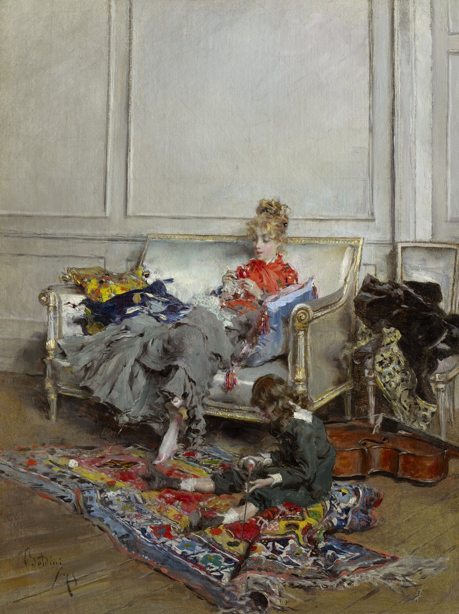 Joven mujer haciendo crochet de Giovanni Boldini