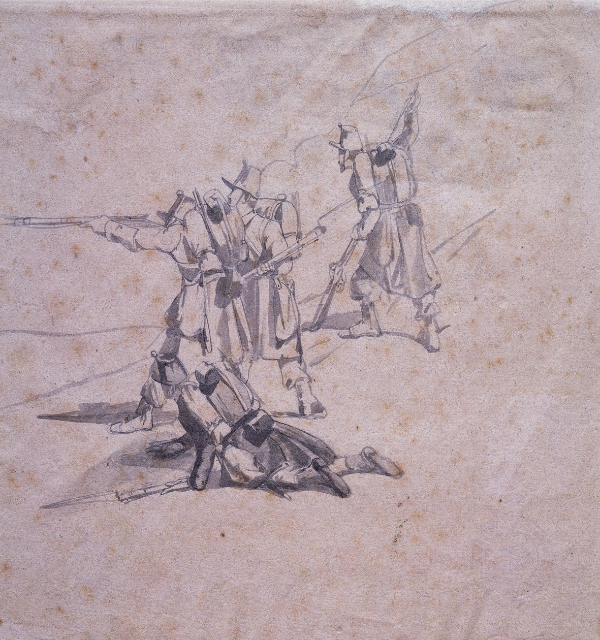 Cuatro soldados en acción de Giovanni Fattori