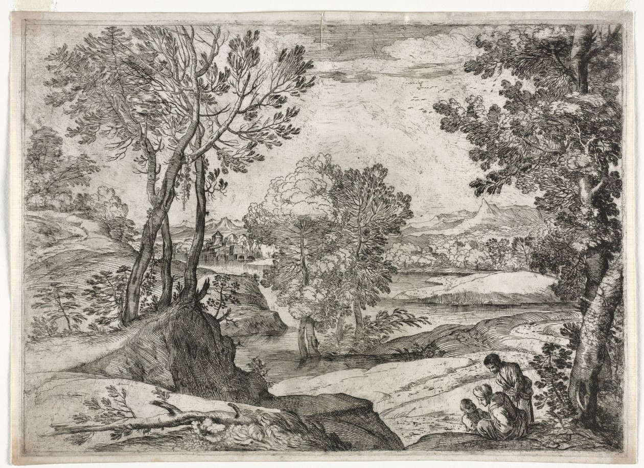 Paisaje con una familia, 1643 de Giovanni Francesco Grimaldi