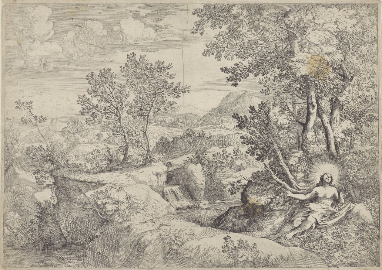 Paisaje con la penitente María Magdalena de Giovanni Francesco Grimaldi
